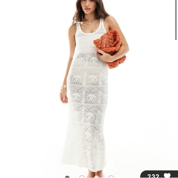 ONLY cotton blend open knit crochet racer back maxi dress beach vacation - Picture 1 of 7
